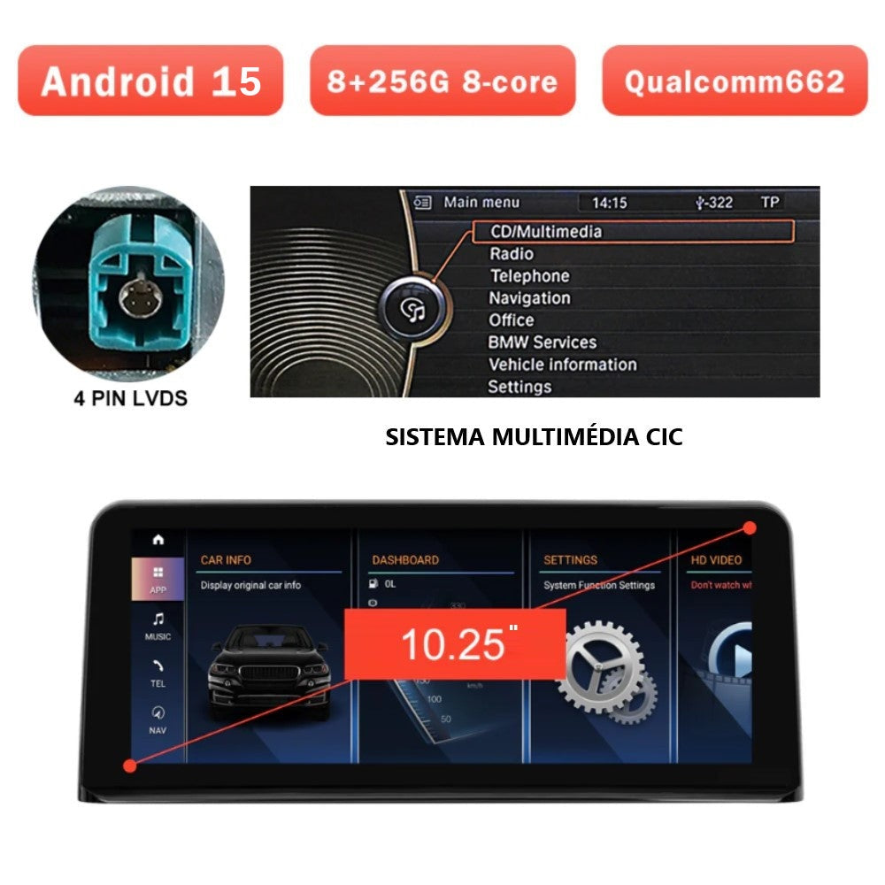 BMW - Série 3 / 4 - CCC CIC NBT EVO - Ecrã Touch Screen Android 15 - Apple CarPlay & Google Android Auto Wireless