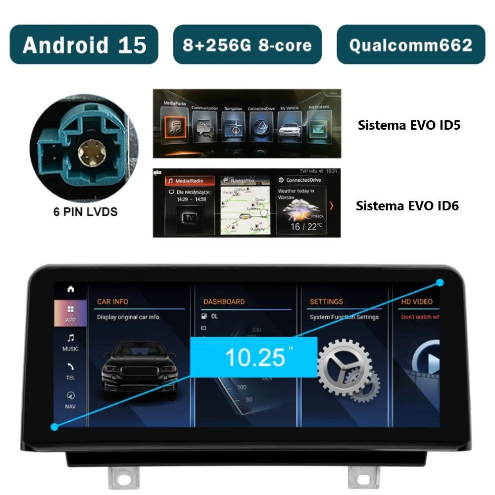 BMW - Série 3 / 4 - CCC CIC NBT EVO - Ecrã Touch Screen Android 15 - Apple CarPlay & Google Android Auto Wireless