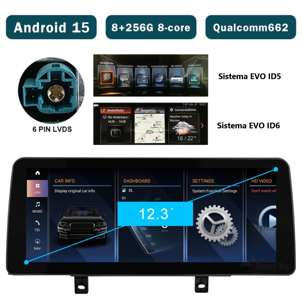 BMW - X1 - CIC NBT EVO - Ecrã Touch Screen Android 15 - Apple CarPlay & Google Android Auto Wireless