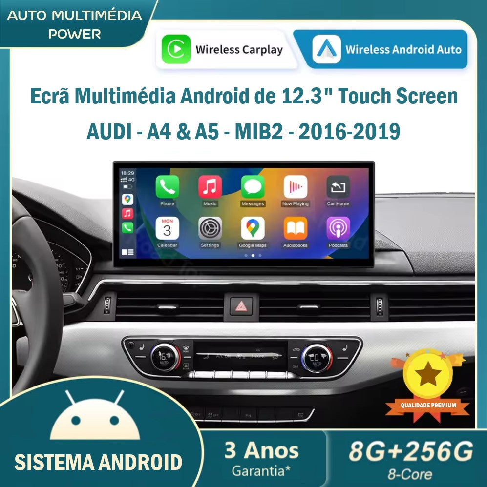 AUDI - A4 / A5 - MMI MIB 2 LOW (MHS2) & HIGH (MHI2) - Ecrã Touch Screen Android 14 - Apple CarPlay & Google Android Auto Wireless