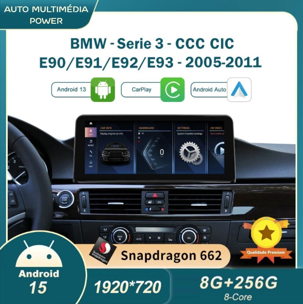 BMW - Série 3 / 4 - CCC CIC NBT EVO - Ecrã Touch Screen Android 15 - Apple CarPlay & Google Android Auto Wireless
