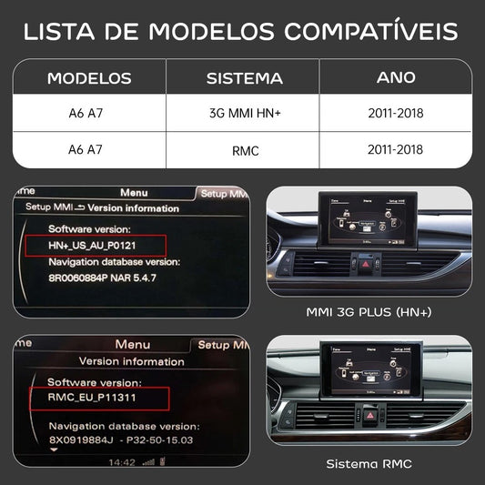 AUDI - A6 / A7 - MMI 3G PLUS (HN+) & RMC - Ecrã Touch Screen Android 14 - Apple CarPlay & Google Android Auto Wireless