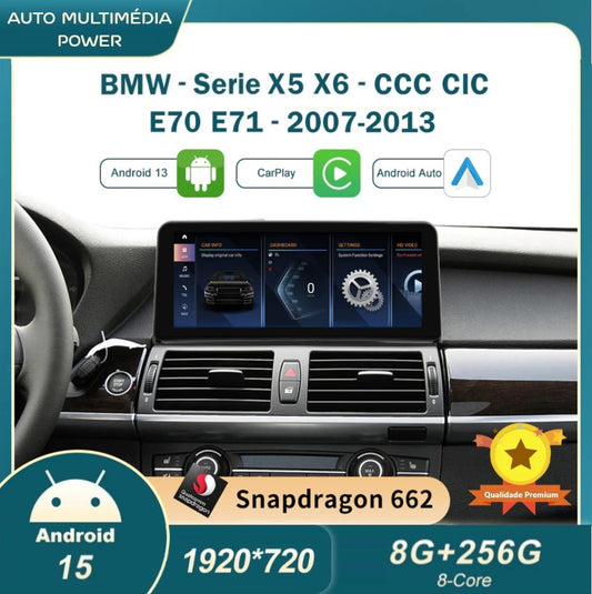 BMW - X5 / X6 - CCC CIC NBT - Ecrã Touch Screen Android 15 - Apple CarPlay & Google Android Auto Wireless