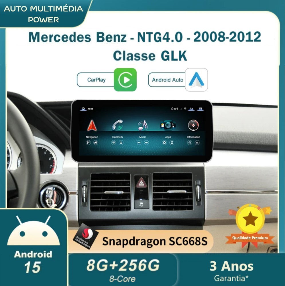 MERCEDES-BENZ - Classe GLK - Ecrã Touch Screen Android 15 - Apple CarPlay & Google Android Auto Wireless