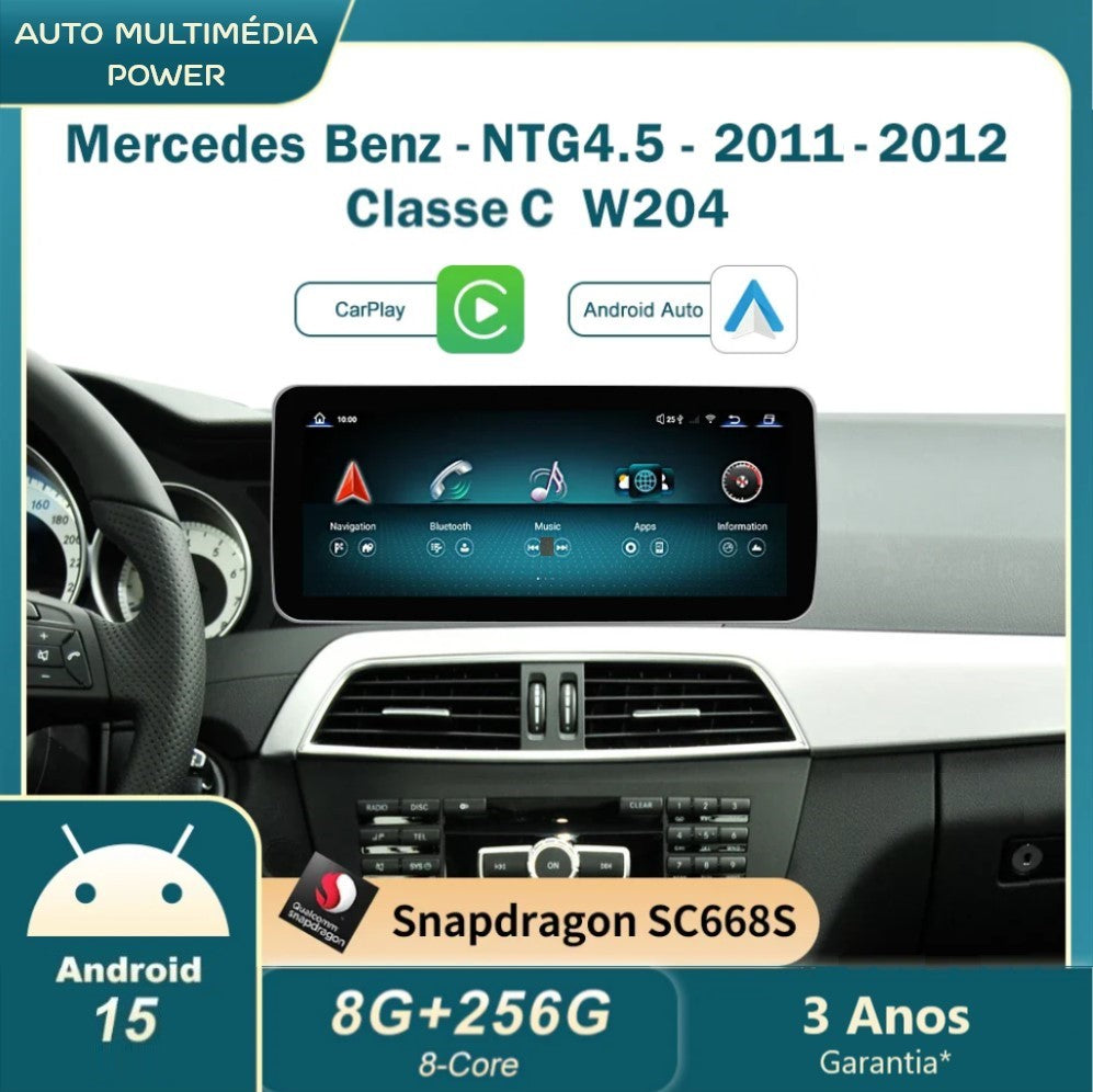 MERCEDES-BENZ - Classe C / GLC / V - Ecrã Touch Screen Android 15 - Apple CarPlay & Google Android Auto Wireless