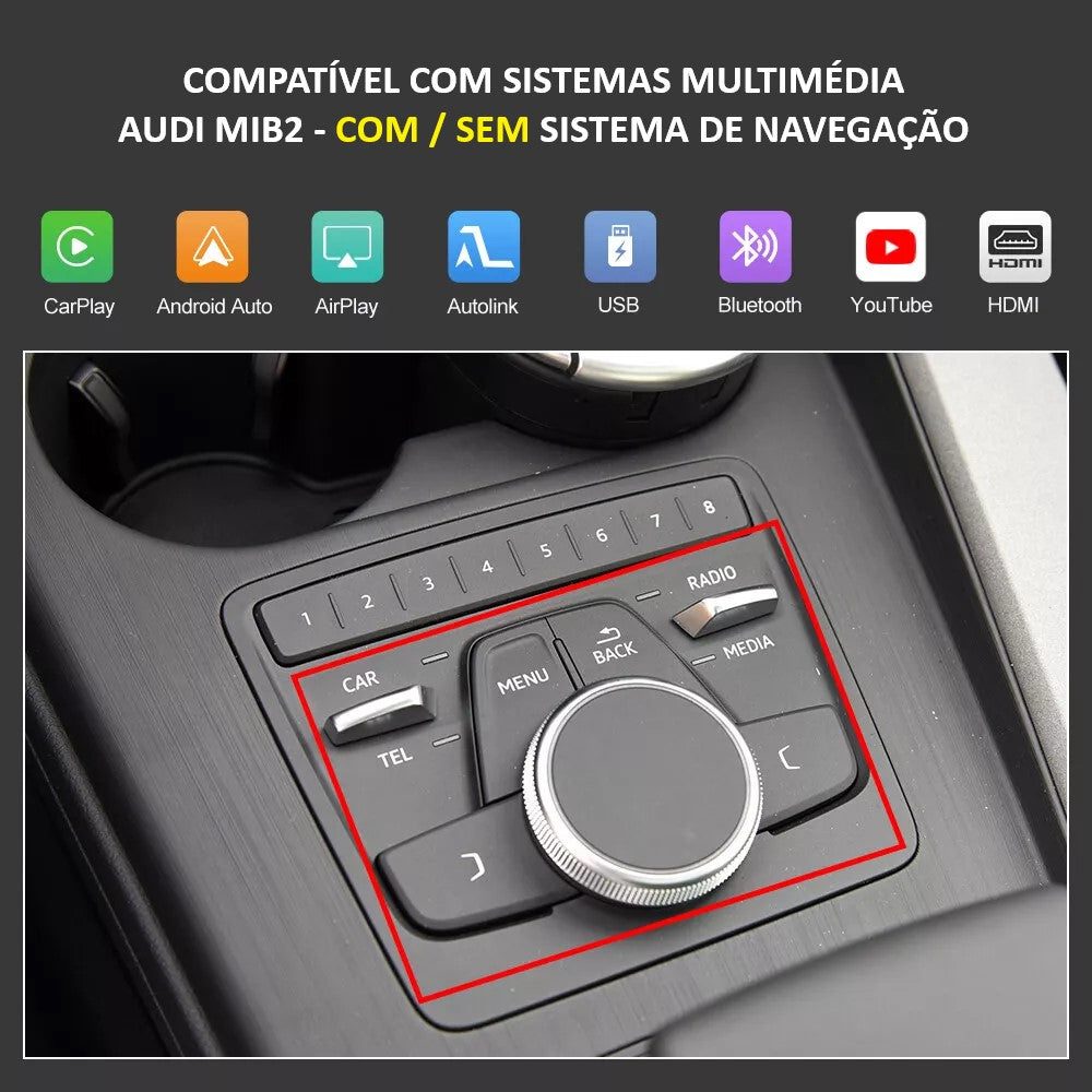 AUDI - Sistema MMI MIB 2 LOW (MHS2) & HIGH (MHI2) - Instalação Módulo Apple CarPlay & Google Android Auto Wireless