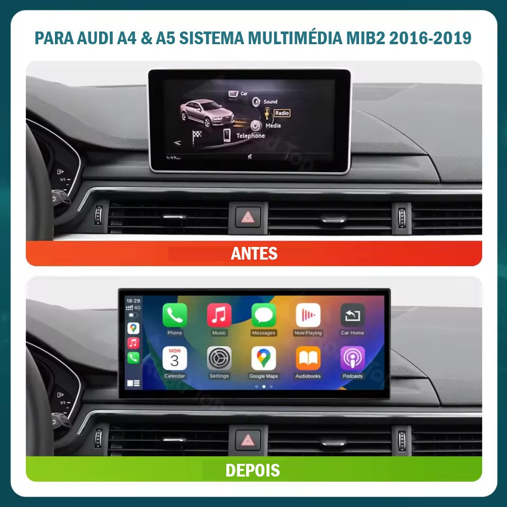 AUDI - A4 / A5 - MMI MIB 2 LOW (MHS2) & HIGH (MHI2) - Ecrã Touch Screen Android 14 - Apple CarPlay & Google Android Auto Wireless