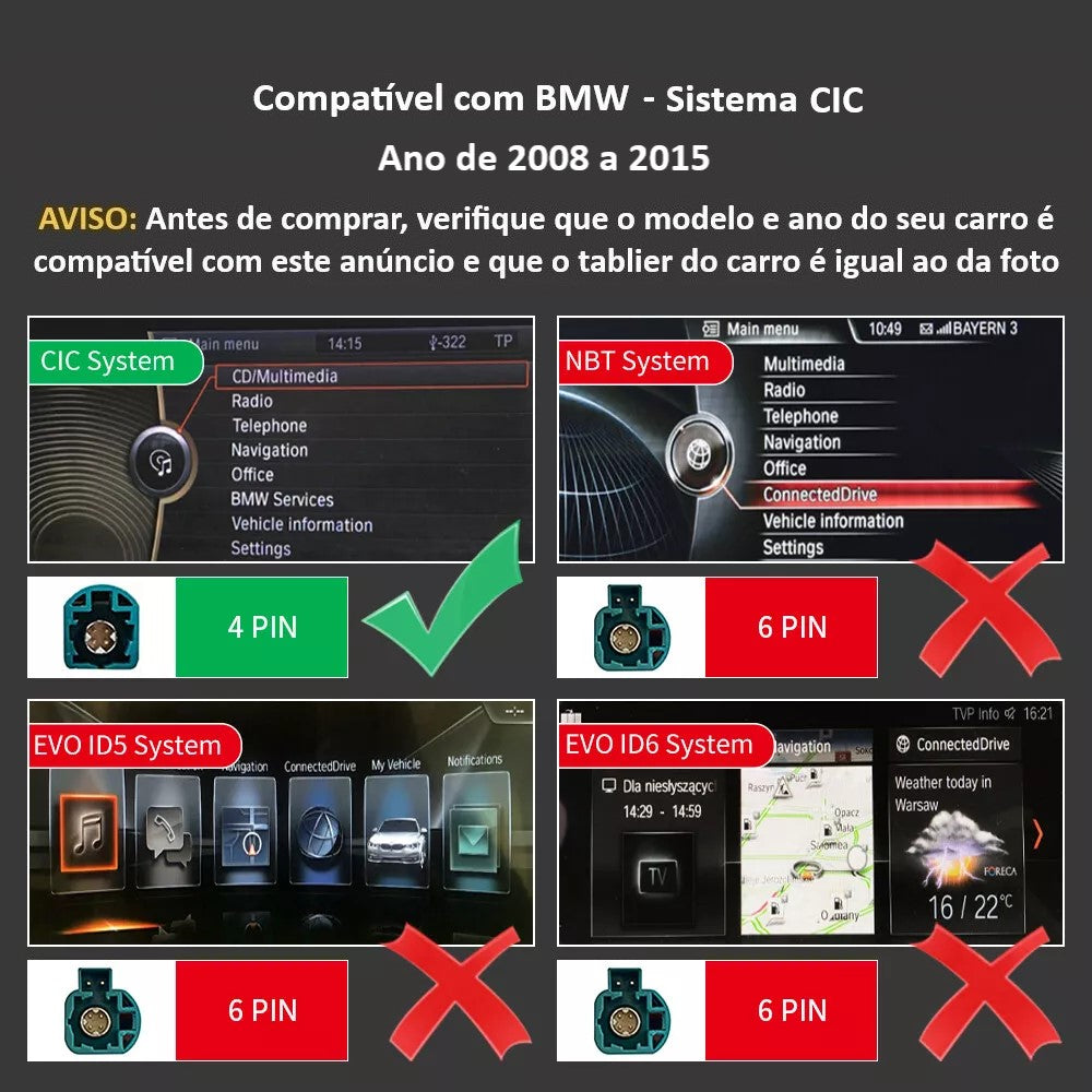 BMW - Sistema CIC - Instalação Módulo Apple CarPlay & Google Android Auto Wireless