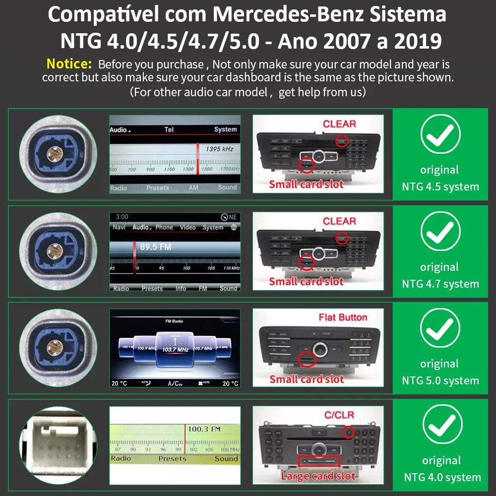 MERCEDES-BENZ - Classe C / GLC / V - Ecrã Touch Screen Android 15 - Apple CarPlay & Google Android Auto Wireless