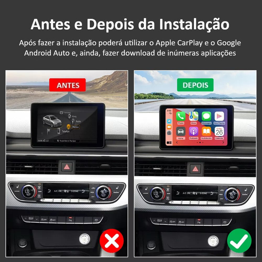 AUDI - Sistema MMI MIB 2 LOW (MHS2) & HIGH (MHI2) - Instalação Módulo Apple CarPlay & Google Android Auto Wireless