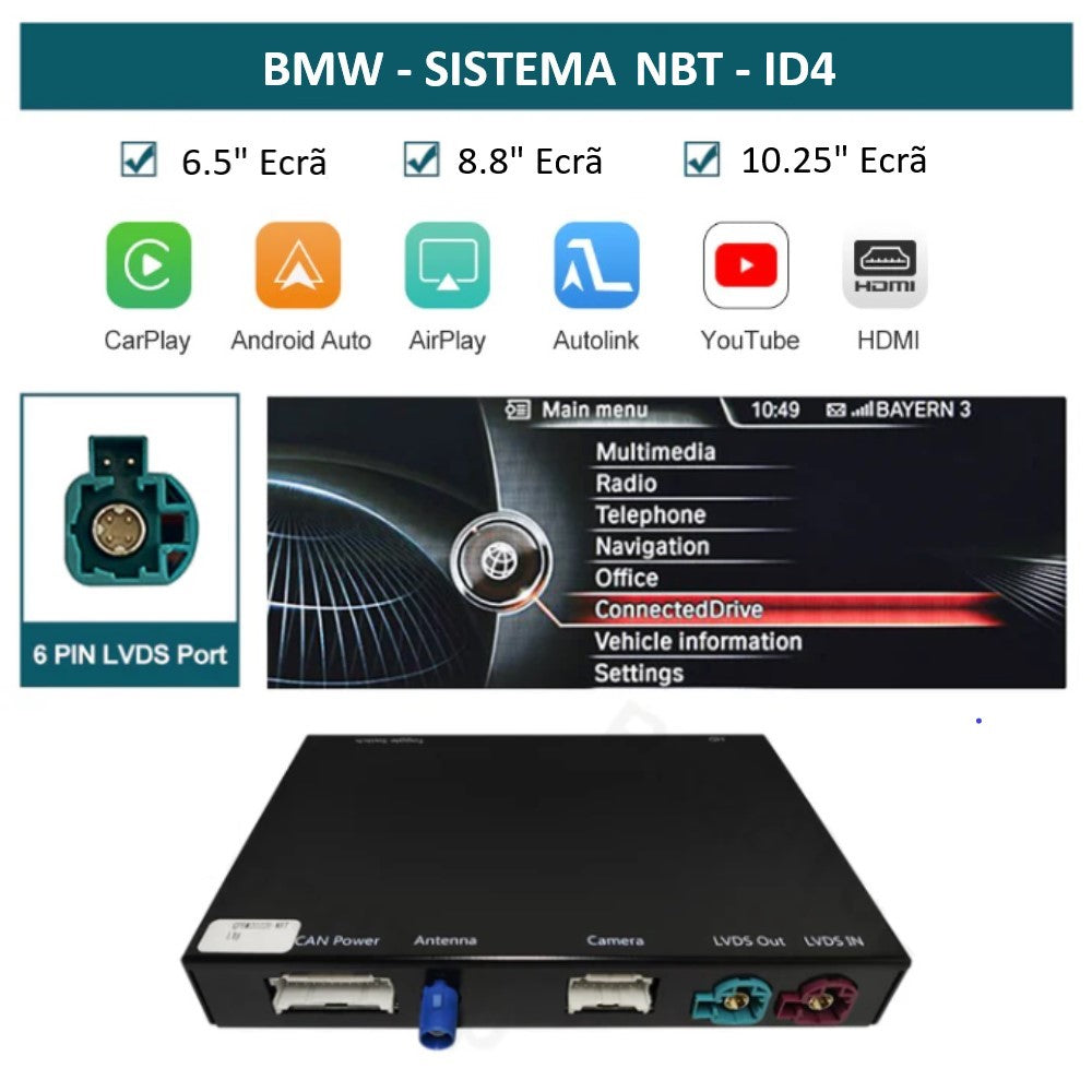 BMW - Sistema NBT ID4 - Instalação Box / Módulo Apple CarPlay & Google Android Auto Wireless