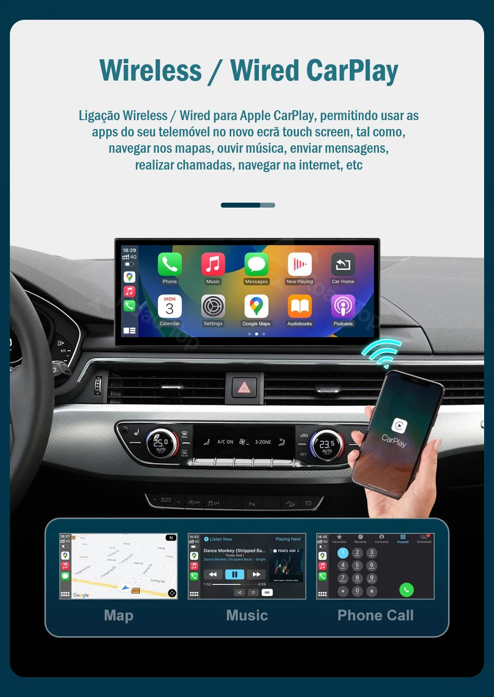 AUDI - A4 / A5 - MMI MIB 2 LOW (MHS2) & HIGH (MHI2) - Ecrã Touch Screen Android 14 - Apple CarPlay & Google Android Auto Wireless