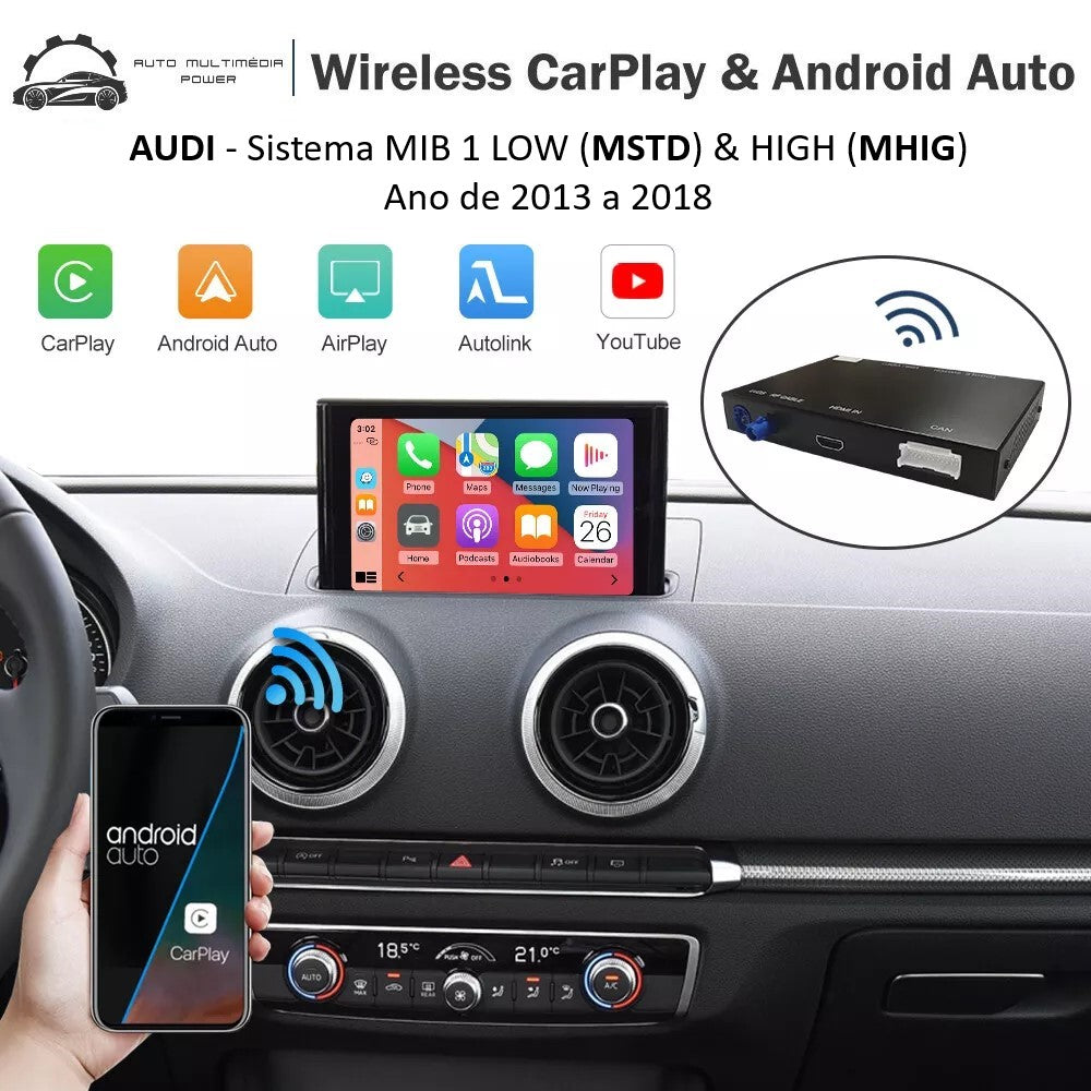 AUDI - Sistema MMI MIB 1 LOW (MSTD) & HIGH (MHIG) - Instalação Função Apple CarPlay & Google Android Auto Wireless