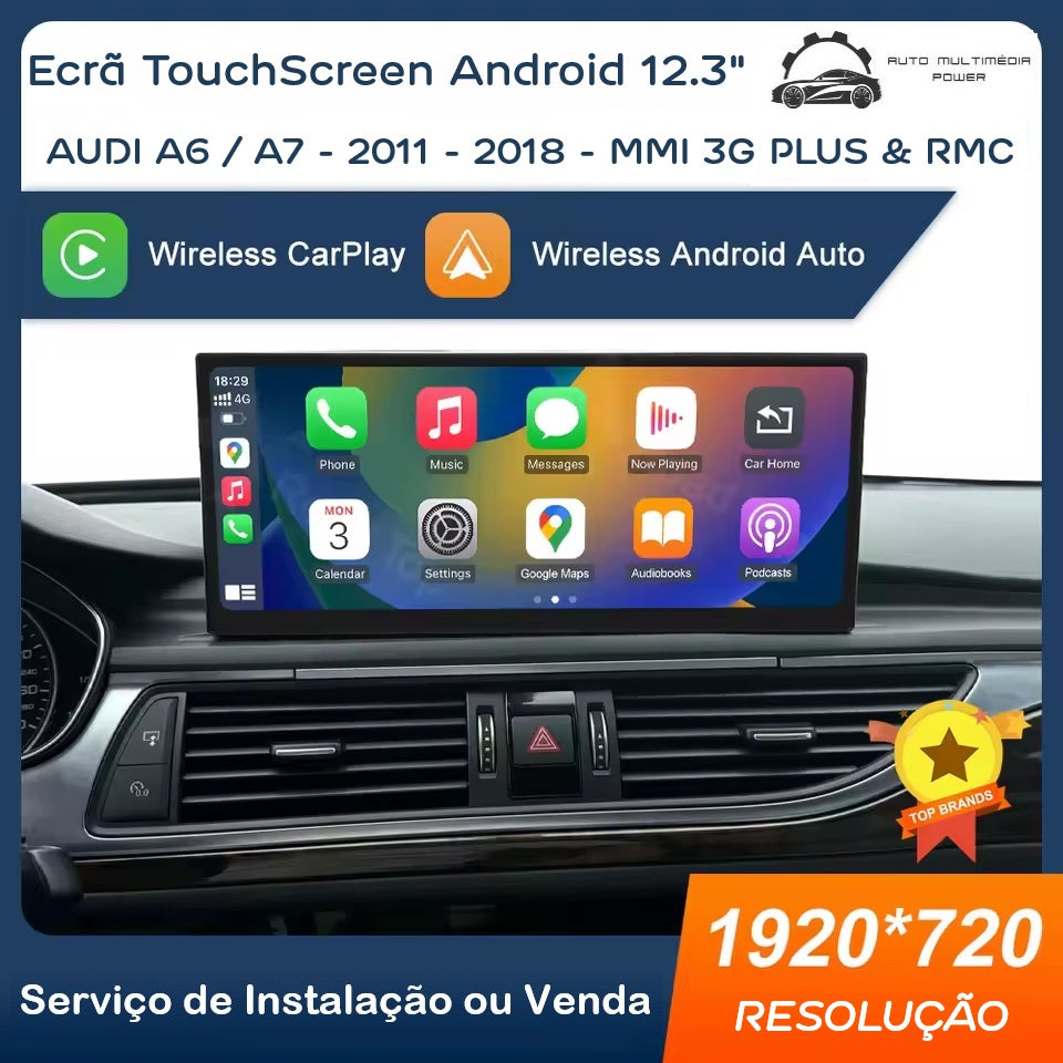 AUDI - A6 / A7 - MMI 3G PLUS (HN+) & RMC - Ecrã Touch Screen Android 14 - Apple CarPlay & Google Android Auto Wireless