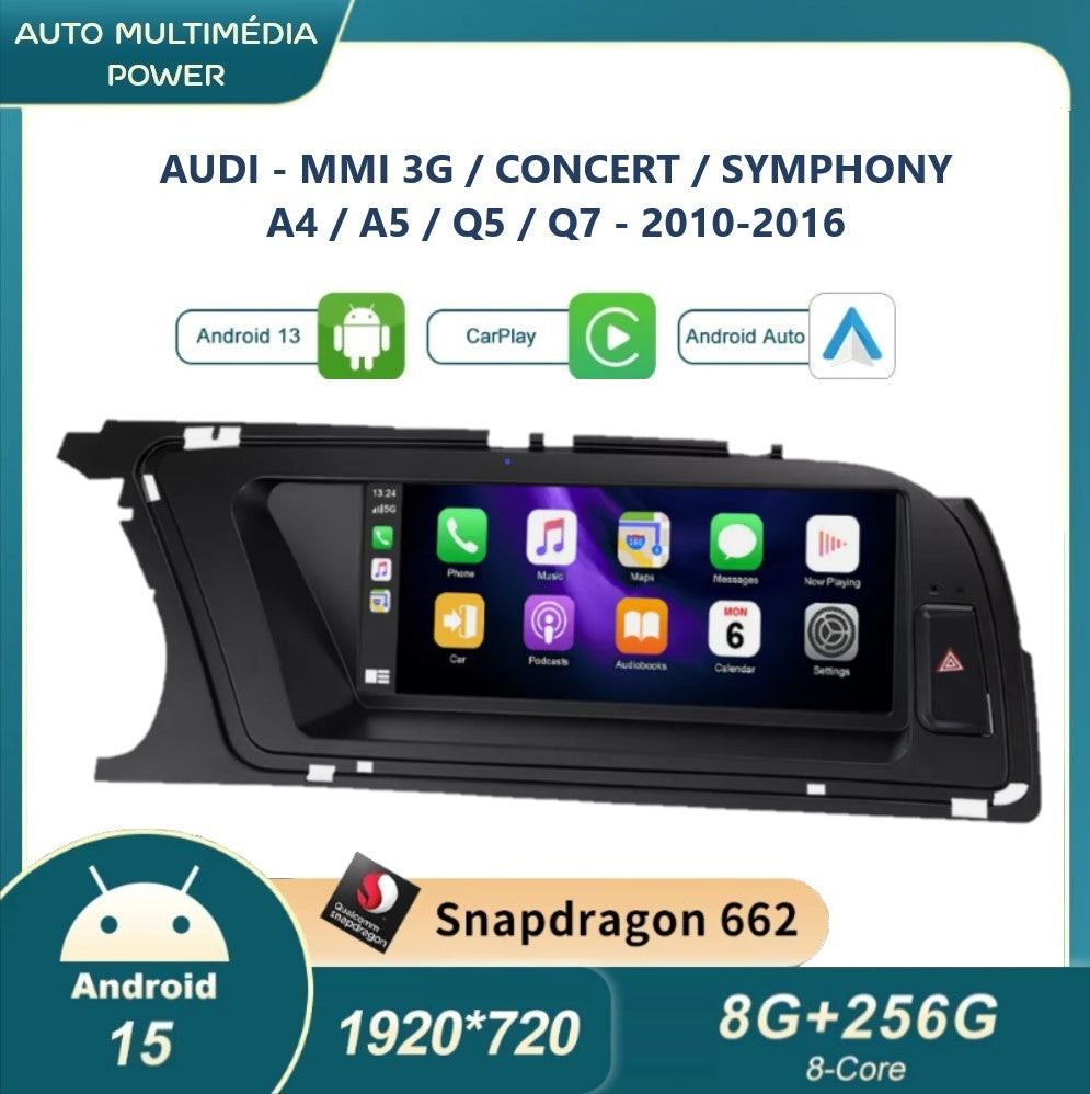 AUDI - A4 A5 Q5 Q7 - MMI 3G / Concert / Symphony - Ecrã Touch Screen Android 15 - CarPlay & Android Auto Wireless