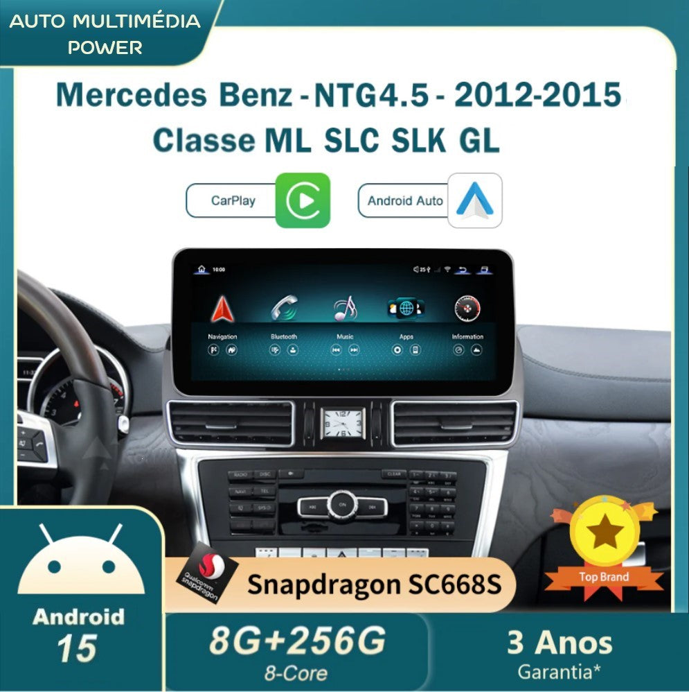 MERCEDES-BENZ - Classe ML / GL / SLC / SLK - Ecrã Touch Screen Android 15 - Apple CarPlay & Google Android Auto Wireless