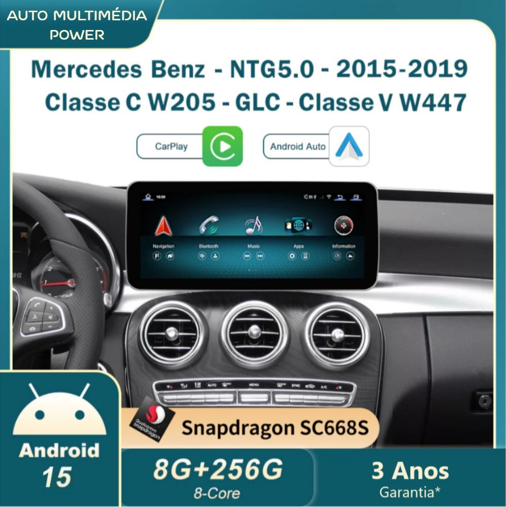 MERCEDES-BENZ - Classe C / GLC / V - Ecrã Touch Screen Android 15 - Apple CarPlay & Google Android Auto Wireless