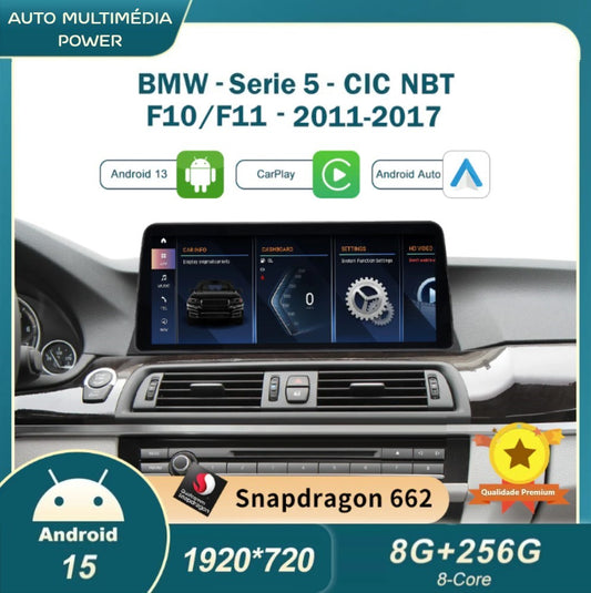 BMW - Série 5 - CIC NBT EVO - Ecrã Touch Screen Android 15 - Apple CarPlay & Google Android Auto Wireless