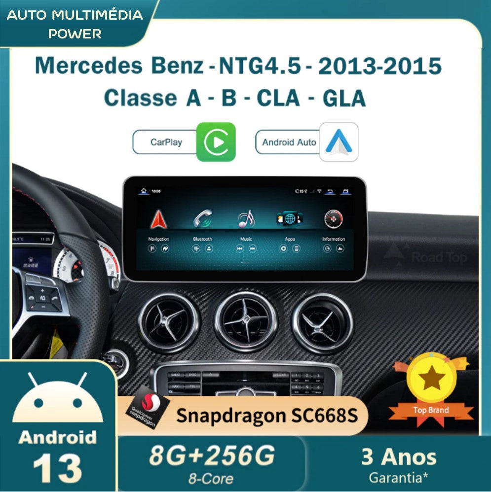 MERCEDES-BENZ - Classe A / B / CLA / GLA - Ecrã Touch Screen Android 13 - Apple CarPlay & Google Android Auto Wireless