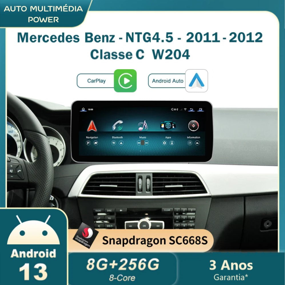 MERCEDES-BENZ - Classe C / GLC / V - Ecrã Touch Screen Android 13 - Apple CarPlay & Google Android Auto Wireless