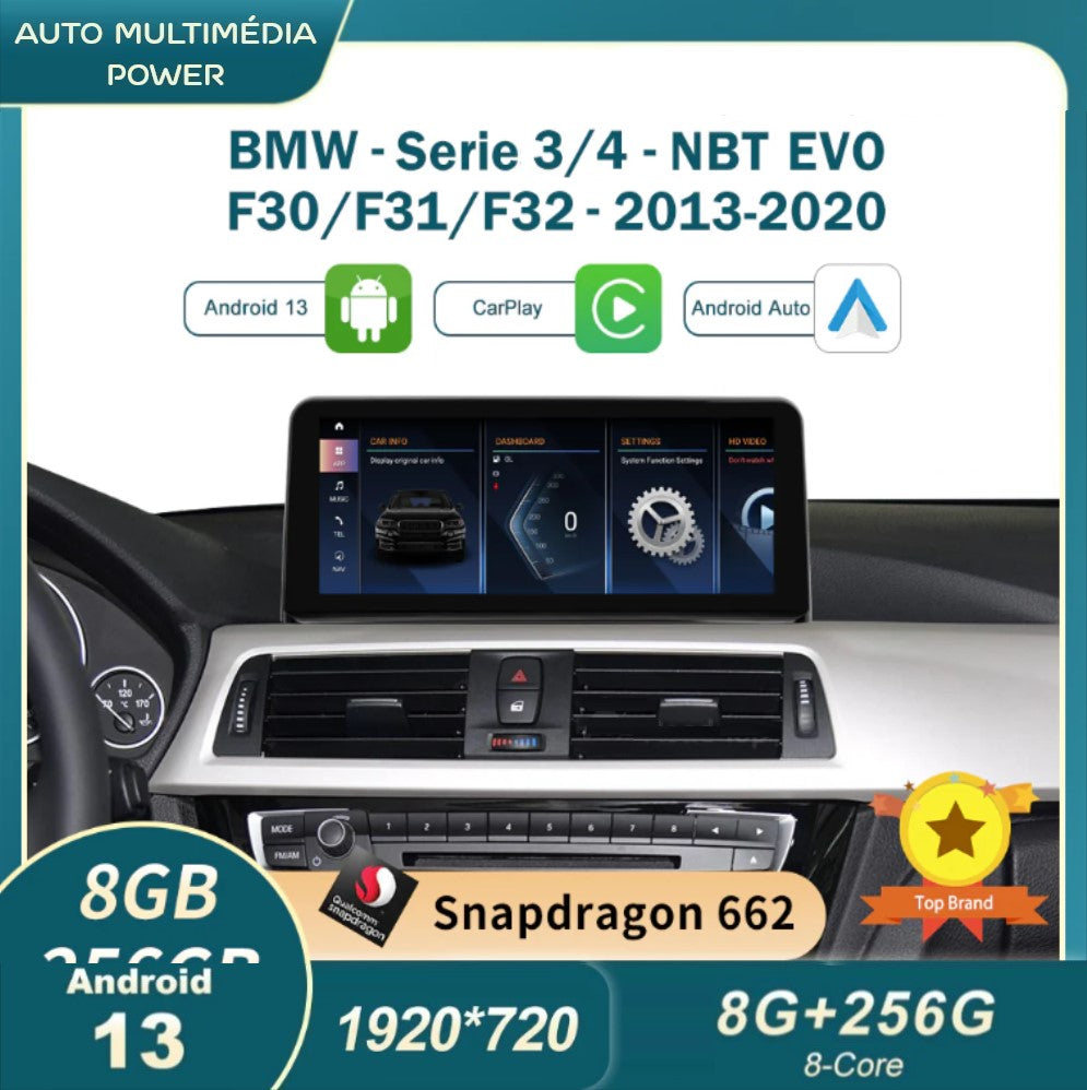 BMW - Série 3 / 4 - CCC CIC NBT EVO - Ecrã Touch Screen Android 13 - Apple CarPlay & Google Android Auto Wireless