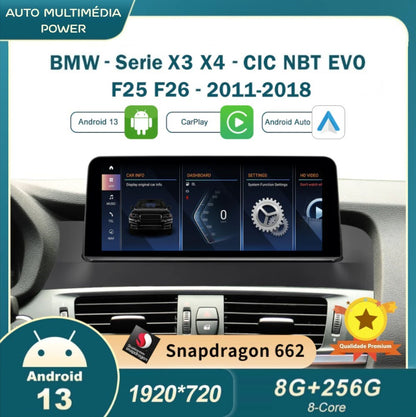 BMW - X3 / X4 - CIC NBT EVO - Ecrã Touch Screen Android 13 - Apple CarPlay & Google Android Auto Wireless