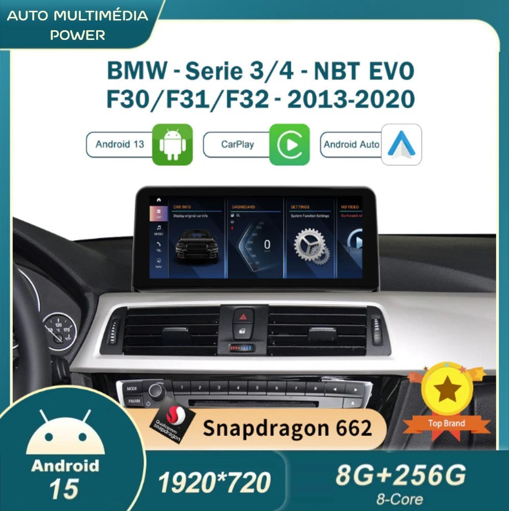 BMW - Série 3 / 4 - CCC CIC NBT EVO - Ecrã Touch Screen Android 15 - Apple CarPlay & Google Android Auto Wireless
