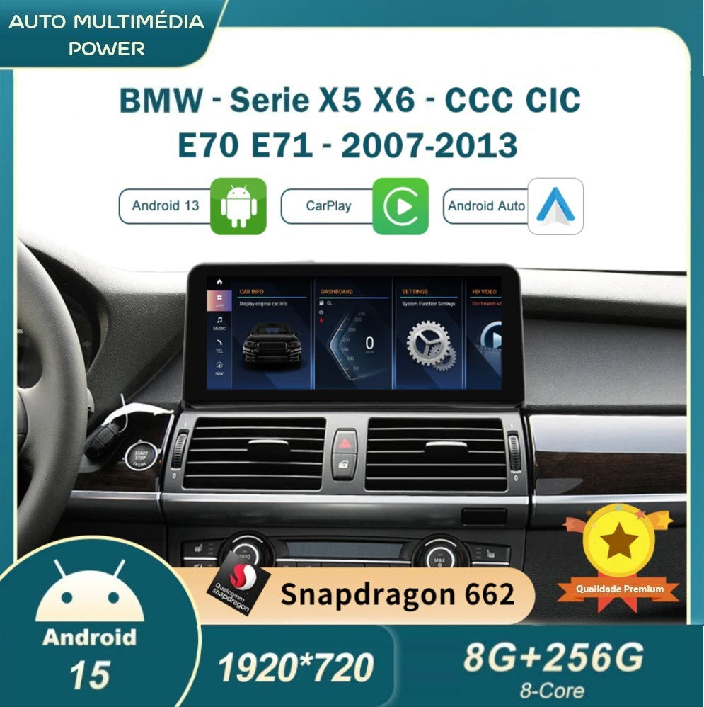 BMW - X5 / X6 - CCC CIC NBT - Ecrã Touch Screen Android 15 - Apple CarPlay & Google Android Auto Wireless