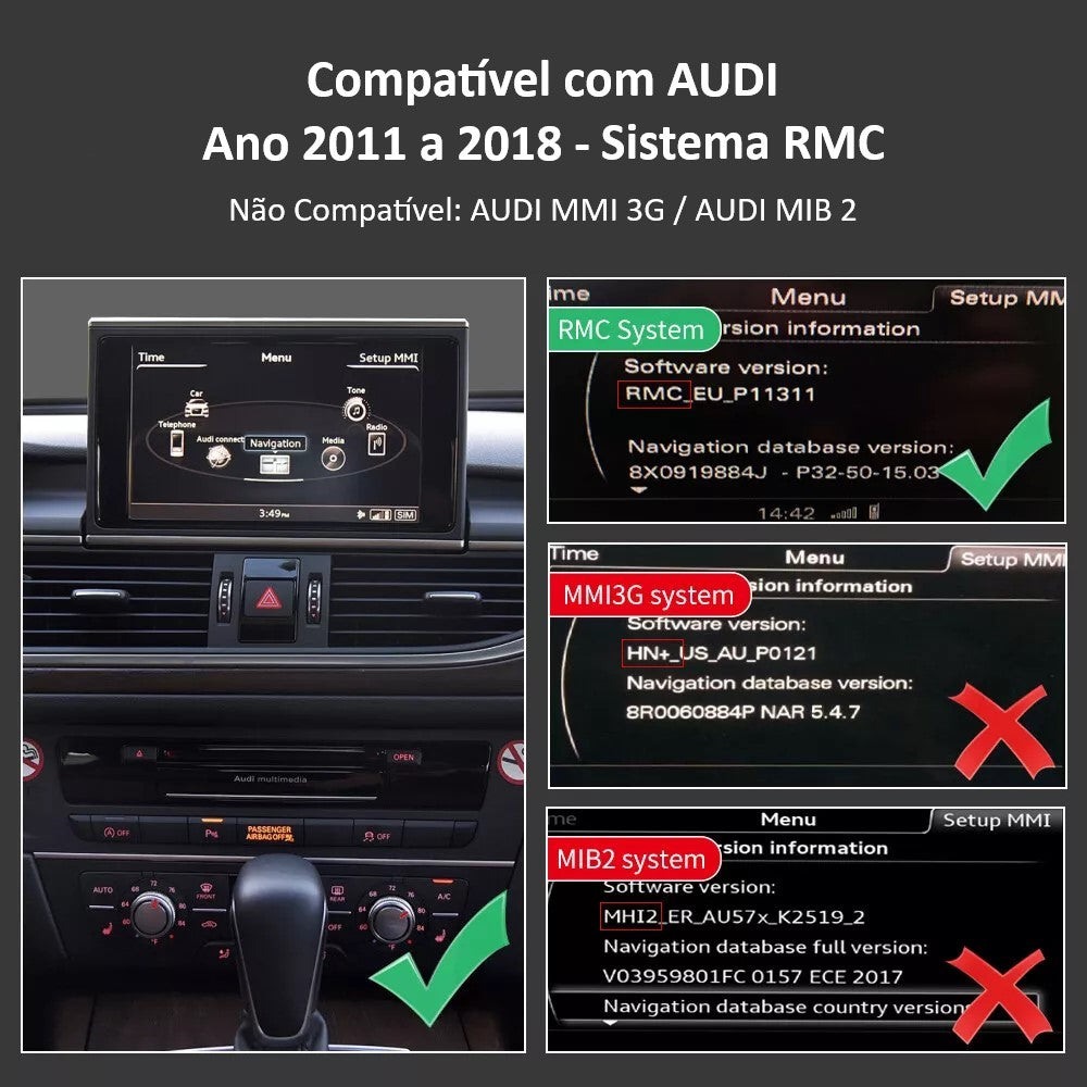 AUDI - Sistema MMI RMC - Instalação Função Apple CarPlay & Google Android Auto Wireless