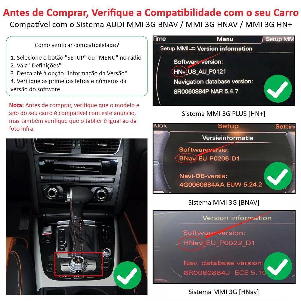 AUDI - Sistema MMI 3G [BNav] / 3G [HNav] / 3G Plus [HN+] - Instalação Função CarPlay & Android Auto Wireless