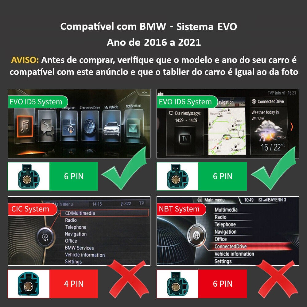 BMW - Sistema EVO ID5 & ID6 - Instalação Função Apple CarPlay & Google Android Auto Wireless