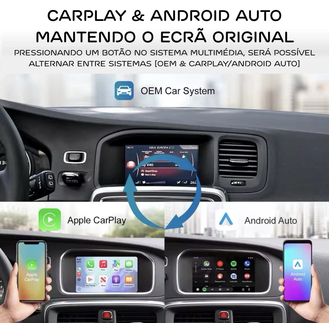 VOLVO - Sistema RTI Sensus Touch IAM 2.1 - Função Apple CarPlay & Google Android Auto Wireless