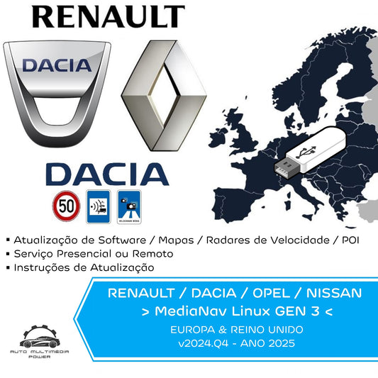 RENAULT / DACIA / OPEL / LADA / NISSAN - Sistema MediaNav Linux Gen 3 - Atualização Mapas GPS v2025