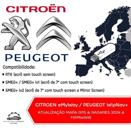 CITROEN eMyWay / PEUGEOT WipNav+ - Sistema SMEG+ & RT6 - Atualização Software + Mapas GPS Nav v2024