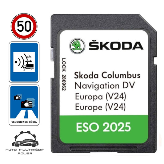 SKODA - Sistema Columbus MIB1 / MIB2 - Cartão SD DV Atualização Mapas GPS Nav v24 2025