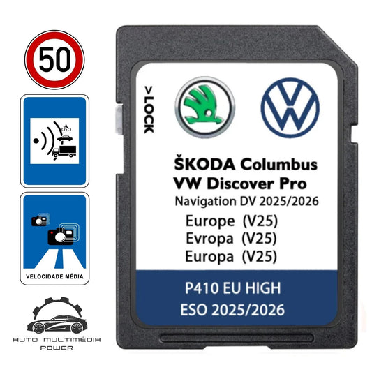 SKODA - Sistema Columbus MIB1 / MIB2 - Cartão SD DV Atualização Mapas GPS Nav v26 2026