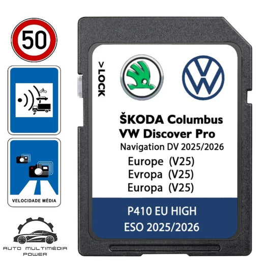 VOLKSWAGEN VW - Sistema Discovery Media PRO MIB1 / MIB2 - Cartão SD DV Atualização Mapas GPS Nav v26 2027